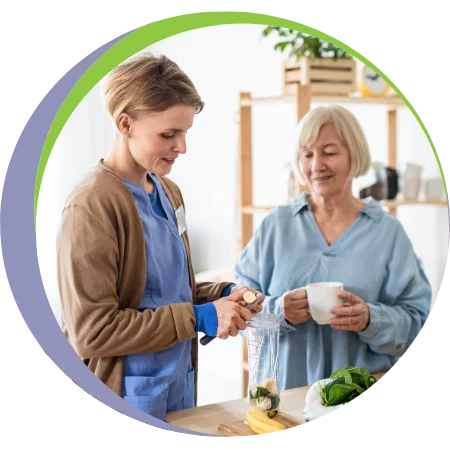 home aide helping senior meal prep