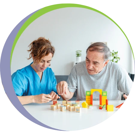 nurse helping senior man with memory care